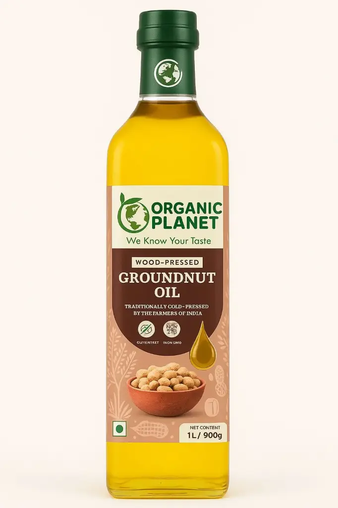Organic Planet Groundnut Oil/Peanut Oil 1 Ltr - Wood Pressed